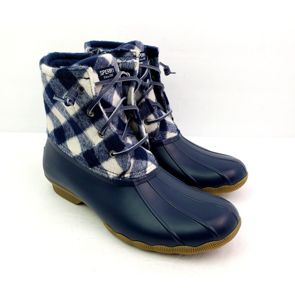 Sperry Top Sider Saltwater Youth Size 6Y Blue Plaid Wool Waterproof Duck Boots - Picture 1 of 13